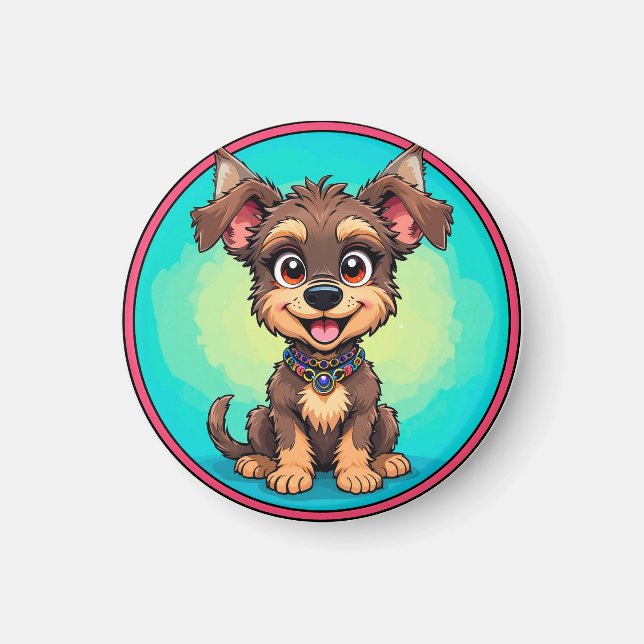 Aimant Chien de dessin animé joyeux (Devant)