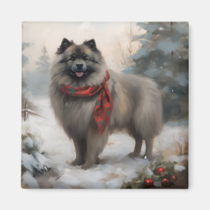 Aimant Chien de Keeshond à Noël de neige