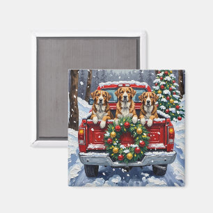 Aimant Chien de montagne suisse de Noël camion rouge