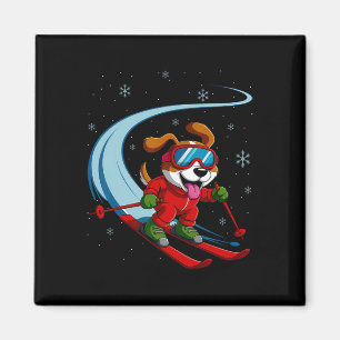 Aimant Chien de neige Chiot de ski Sports d'hiver mignons