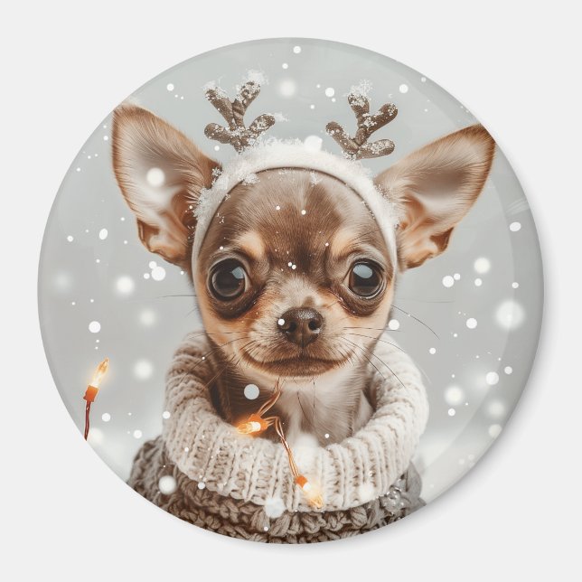 Aimant Chien de Noël Chihuahua Reindeer (Devant)