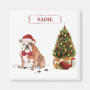 Aimant Chien de Noël drôle avec arbre