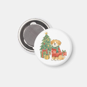 Aimant Chien de Noël en pull avec sapin de Noël
