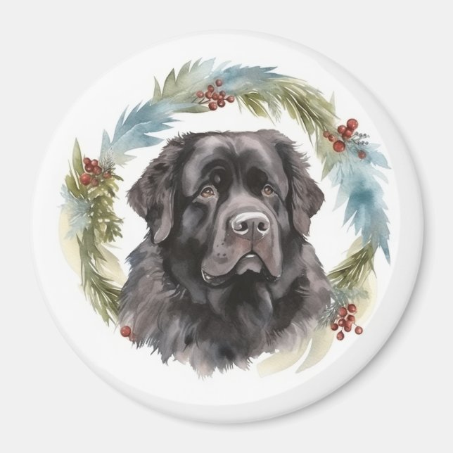 Aimant Chien de Noël festif de Terre-Neuve (Devant)