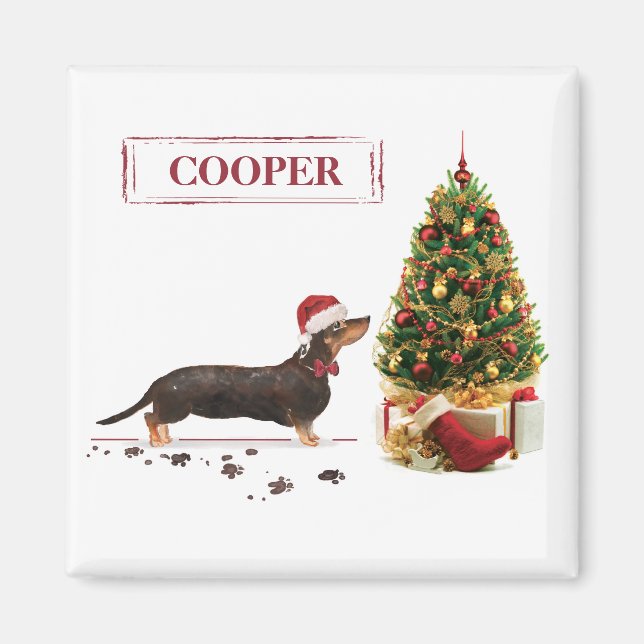 Aimant Chien de Noël noir et Tan Dachshund drôle (Devant)
