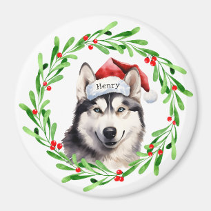 Aimant Chien de Noël Sibérien Husky Santa Hat