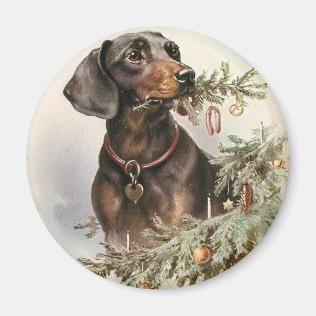 Aimant Chien de Noël Vintage (Devant)