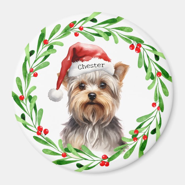 Aimant Chien de Noël Yorkie Yorkshire Terrier Fêtes (Devant)