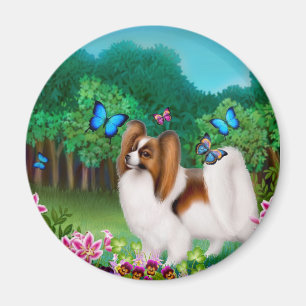 Aimant Chien de Papillon dans l'aimant rond de jardin