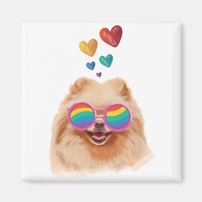 Aimant Chien de Poméranie avec Coeurs Saint Valentin (Devant)
