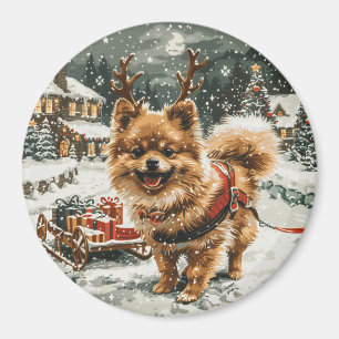 Aimant Chien de rennes de Noël de Poméranie