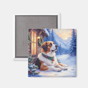 Aimant Chien de Saint-Bernard Lodge de montagne enneigé N