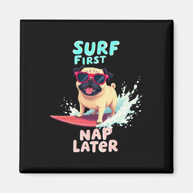 Aimant Chien de surf Cool Pug  (Devant)