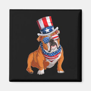Aimant Chien de taureau 4 juillet drapeau américain