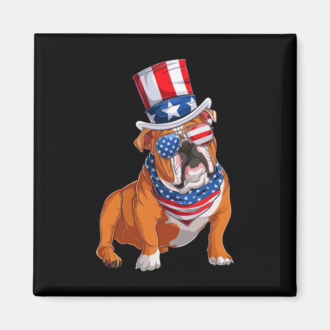 Aimant Chien de taureau 4 juillet drapeau américain (Devant)