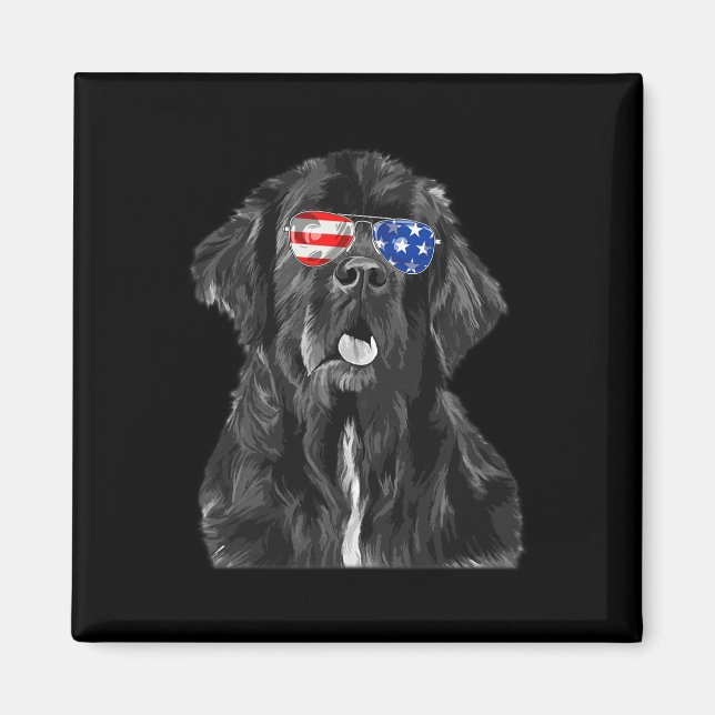 Aimant Chien de Terre-Neuve drapeau américain 4 juillet (Devant)