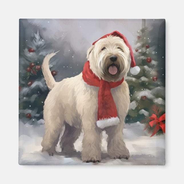 Aimant Chien de Terrier rouillé en Noël de neige (Devant)