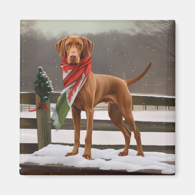 Aimant Chien de Vizsla à Noël de neige (Devant)