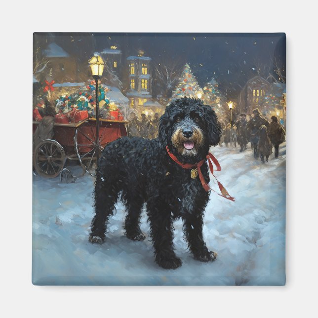 Aimant Chien d'eau portugais période de fêtes de Noël (Devant)