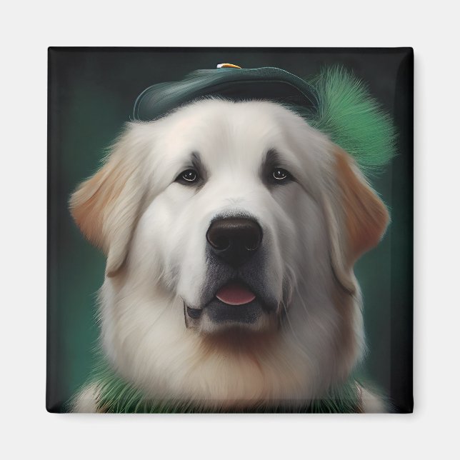 Aimant Chien des Pyrénées dans la robe de la Saint Patric (Devant)