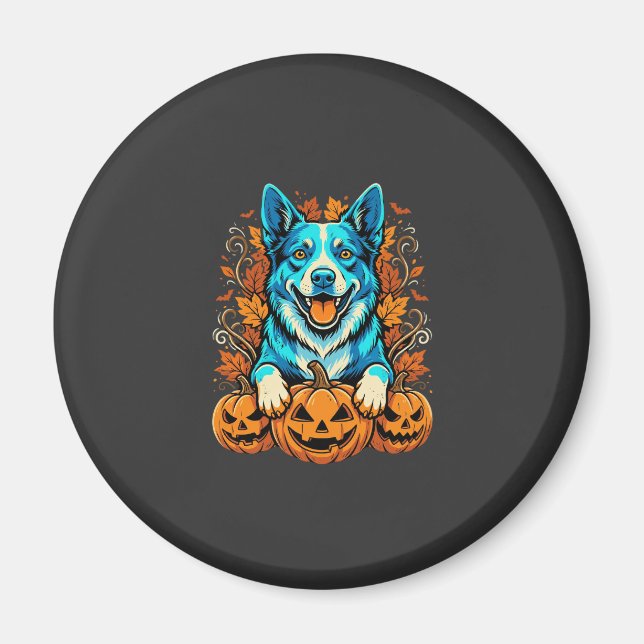 Aimant Chien d'Halloween avec citrouilles Jack O Lantern_ (Devant)