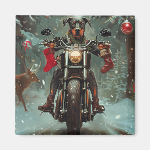 Aimant Chien Doberman à moto Noël