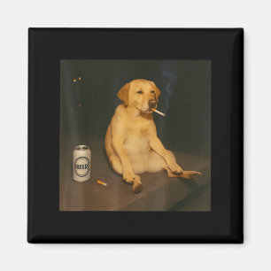Aimant Chien Drôle Bière Fumée Mème Amoureux de Chien Sar