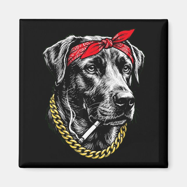 Aimant Chien drôle fumant une cigarette labrador retrieve (Devant)