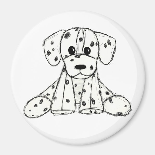 Aimant Chien en dalmate dessin simple noir (Devant)