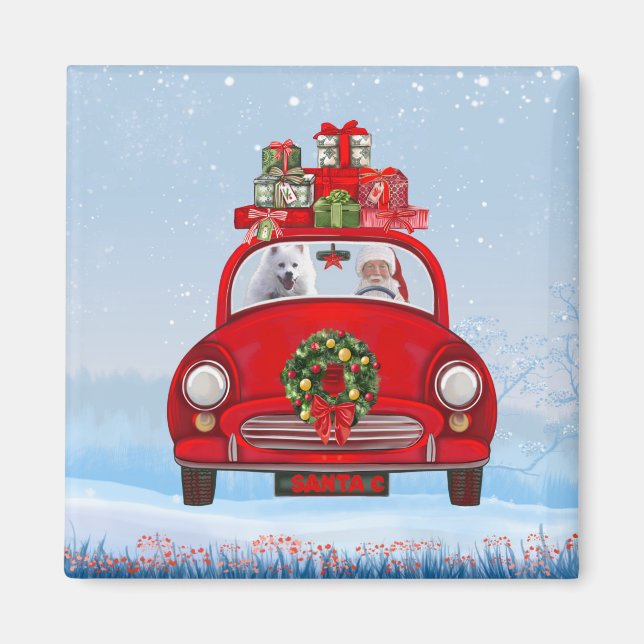 Aimant Chien Esquimau Américain En Voiture Avec Le Père N (Devant)