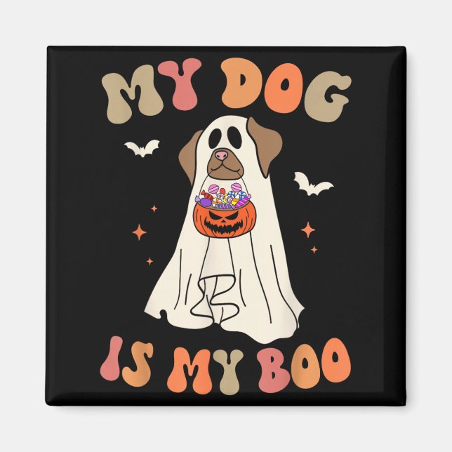 Aimant Chien est Boo Fantôme Épouvantable Halloween Amour (Devant)