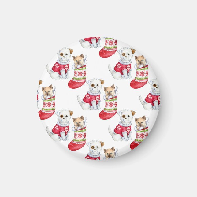 Aimant Chien et chat de Noël (Devant)