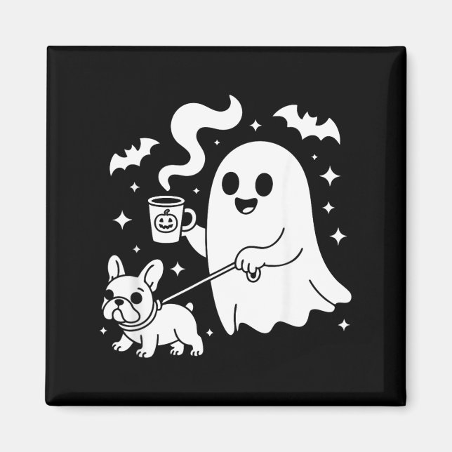 Aimant Chien fantôme bouledogue français café Halloween (Devant)