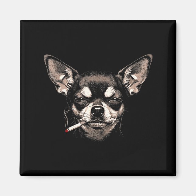 Aimant Chien fumant une cigarette Chihuahua drôle mème ho (Devant)