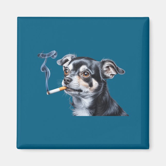 Aimant Chien fumant une cigarette mème drôle de chihuahua (Devant)