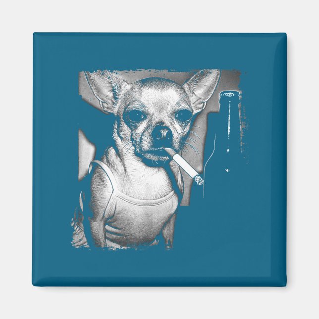 Aimant Chien fumant une cigarette Mème drôle de Chihuahua (Devant)