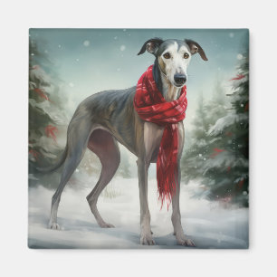 Aimant Chien gris à Noël de neige