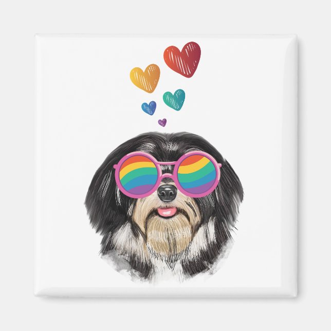 Aimant Chien Havanais avec coeurs Saint-Valentin  (Devant)