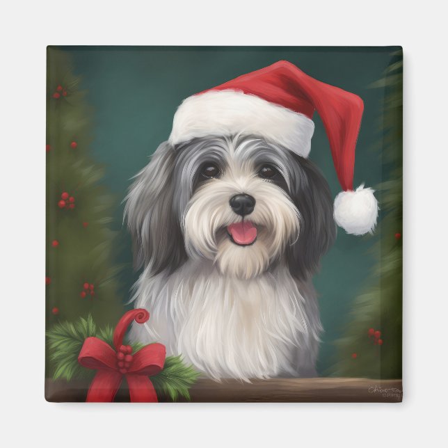Aimant Chien Havanais dans la neige de Noël (Devant)