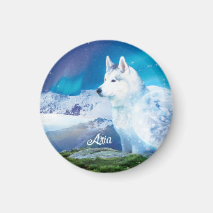 Aimant Chien Husky personnalisé avec montagnes