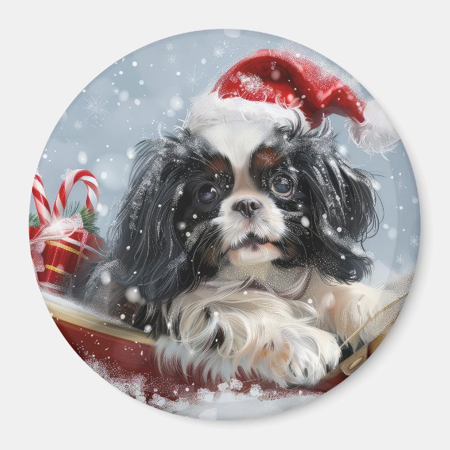 Aimant Chien Japonais Chin Noël Fête (Devant)