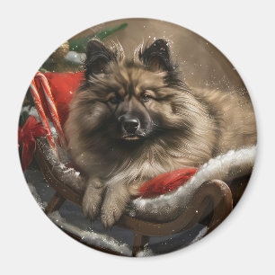 Aimant Chien Keeshond Noël Festif