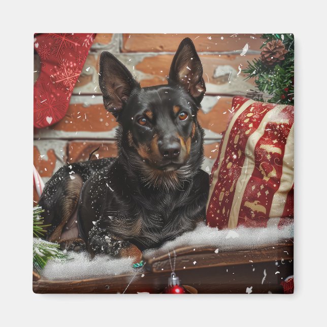 Aimant Chien Kelpie Australien Noël Festif (Devant)