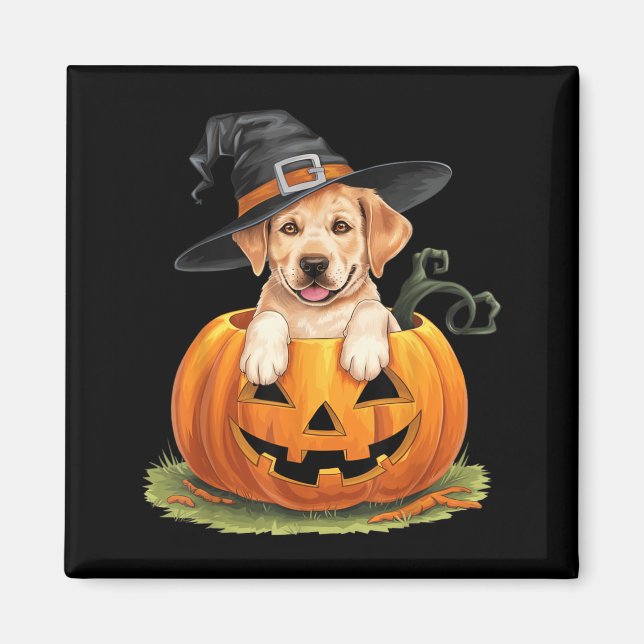 Aimant Chien Lab jaune Halloween Citrouille (Devant)