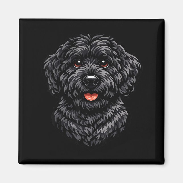 Aimant Chien labradoodle noir art mignon doodle chiot pou (Devant)
