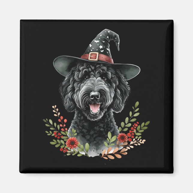 Aimant Chien Labradoodle noir Halloween aquarelle (Devant)