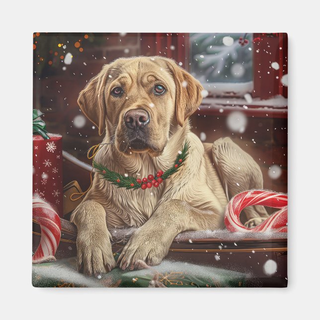 Aimant Chien Labrador Fête de Noël (Devant)