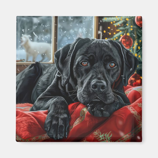 Aimant Chien Labrador Noir Noël Festif (Devant)
