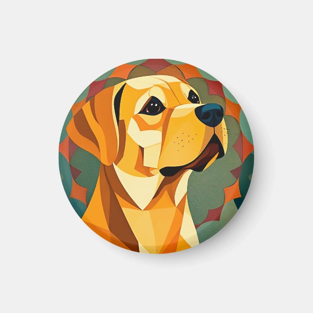 Aimant Chien Labrador Retriever Jaune Art Géométrique (Devant)