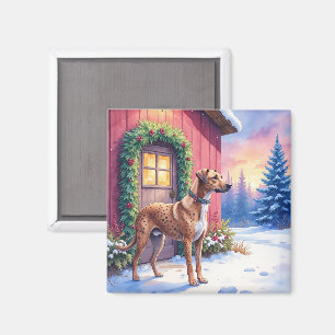Aimant Chien léopard Catahoula Art de Noël de grange rust